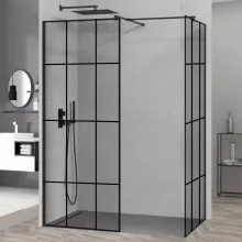 HD Oslo Black Kombi Walk-In zuhanyfal 8 mm vastag vízlepergető biztonsági üveggel, 200 cm magas, fekete profillal és távtartóval