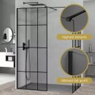HD Oslo Black Kombi Walk-In zuhanyfal, 110x70 cm, 8 mm vastag vízlepergető biztonsági üveggel, 200 cm magas, fekete profillal és távtartóval