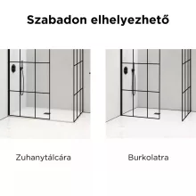 HD Oslo Black Kombi Walk-In zuhanyfal 8 mm vastag vízlepergető biztonsági üveggel, 200 cm magas, fekete profillal és távtartóval