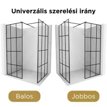 HD Oslo Black Kombi Walk-In zuhanyfal 8 mm vastag vízlepergető biztonsági üveggel, 200 cm magas, fekete profillal és távtartóval