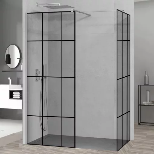 HD Oslo Kombi Walk-In zuhanyfal 8 mm vastag vízlepergető biztonsági üveggel, 200 cm magas, króm profillal és távtartóval