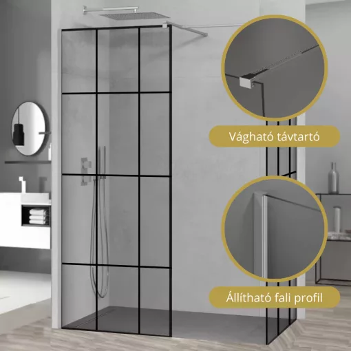 HD Oslo Kombi Walk-In zuhanyfal 8 mm vastag vízlepergető biztonsági üveggel, 200 cm magas, króm profillal és távtartóval