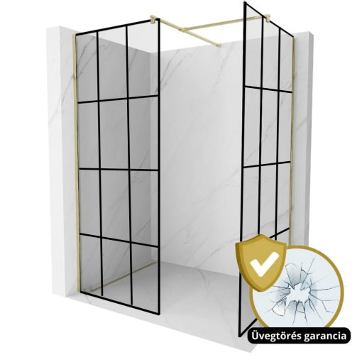 HD Oslo Gold Kombi Walk-In zuhanyfal, 70x100 cm, 8 mm vastag vízlepergető biztonsági üveggel, 200 cm magas, arany profillal és távtartóval