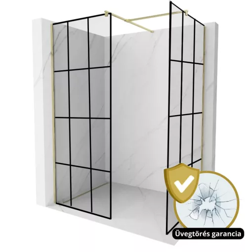 HD Oslo Gold Kombi Walk-In zuhanyfal 8 mm vastag vízlepergető biztonsági üveggel, 200 cm magas, arany profillal és távtartóval