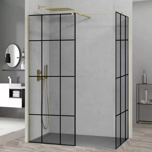 HD Oslo Gold Kombi Walk-In zuhanyfal, 70x100 cm, 8 mm vastag vízlepergető biztonsági üveggel, 200 cm magas, arany profillal és távtartóval
