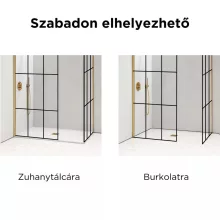HD Oslo Gold Kombi Walk-In zuhanyfal 8 mm vastag vízlepergető biztonsági üveggel, 200 cm magas, arany profillal és távtartóval