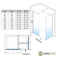 HD Oslo Gold Kombi Walk-In zuhanyfal 8 mm vastag vízlepergető biztonsági üveggel, 200 cm magas, arany profillal és távtartóval