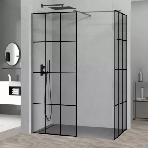 HD Oslo Gun Grey Kombi Walk-In zuhanyfal 8 mm vastag vízlepergető biztonsági üveggel, 200 cm magas, szürke profillal és távtartóval