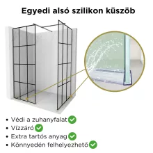 HD Oslo Gun Grey Kombi Walk-In zuhanyfal 8 mm vastag vízlepergető biztonsági üveggel, 200 cm magas, szürke profillal és távtartóval