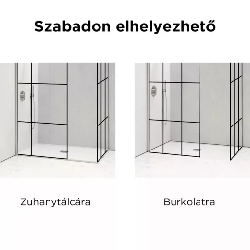 HD Oslo Gun Grey Kombi Walk-In zuhanyfal 8 mm vastag vízlepergető biztonsági üveggel, 200 cm magas, szürke profillal és távtartóval
