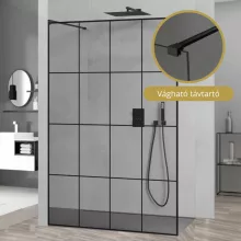 HD Oslo Light Black szabadonálló Walk-In zuhanyfal, 130x200 cm, 8 mm vastag vízlepergető biztonsági üveggel, 200 cm magas, két távtartóval