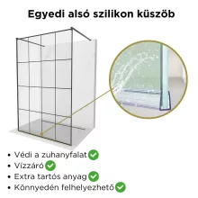 HD Oslo Light Black szabadonálló Walk-In zuhanyfal, 130x200 cm, 8 mm vastag vízlepergető biztonsági üveggel, 200 cm magas, két távtartóval