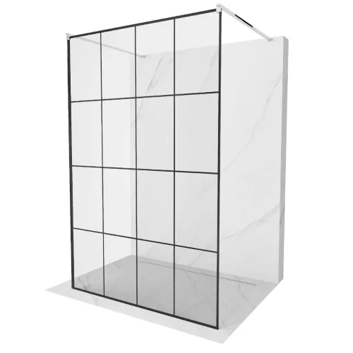 HD Oslo Light szabadonálló Walk-In zuhanyfal, 130x200 cm, 8 mm vastag vízlepergető biztonsági üveggel, 200 cm magas, két távtartóval