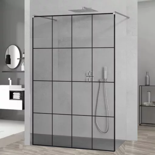 HD Oslo Light szabadonálló Walk-In zuhanyfal, 130x200 cm, 8 mm vastag vízlepergető biztonsági üveggel, 200 cm magas, két távtartóval