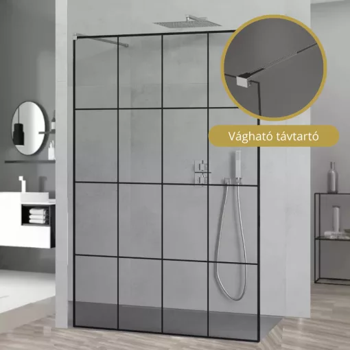 HD Oslo Light szabadonálló Walk-In zuhanyfal, 130x200 cm, 8 mm vastag vízlepergető biztonsági üveggel, 200 cm magas, két távtartóval
