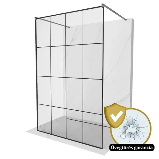 HD Oslo Light Gun Grey szabadonálló Walk-In zuhanyfal, 130x200 cm, 8 mm vastag vízlepergető biztonsági üveggel, 200 cm magas, két távtartóval
