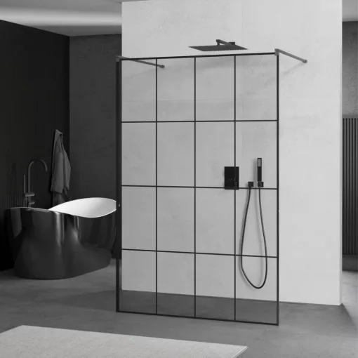 HD Oslo Light Gun Grey szabadonálló Walk-In zuhanyfal, 130x200 cm, 8 mm vastag vízlepergető biztonsági üveggel, 200 cm magas, két távtartóval