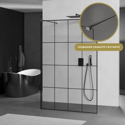 HD Oslo Light Gun Grey szabadonálló Walk-In zuhanyfal, 130x200 cm, 8 mm vastag vízlepergető biztonsági üveggel, 200 cm magas, két távtartóval