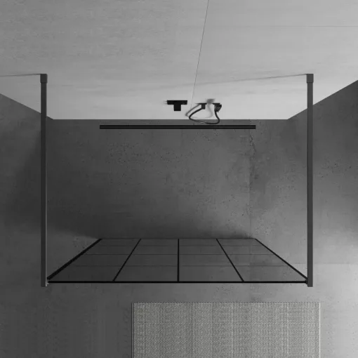 HD Oslo Light Gun Grey szabadonálló Walk-In zuhanyfal, 130x200 cm, 8 mm vastag vízlepergető biztonsági üveggel, 200 cm magas, két távtartóval