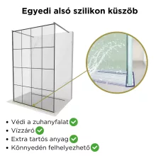 HD Oslo Light Gun Grey szabadonálló Walk-In zuhanyfal, 130x200 cm, 8 mm vastag vízlepergető biztonsági üveggel, 200 cm magas, két távtartóval