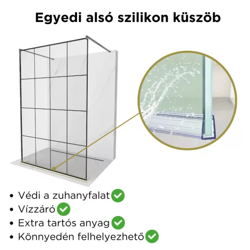 HD Oslo Light Gun Grey szabadonálló Walk-In zuhanyfal, 130x200 cm, 8 mm vastag vízlepergető biztonsági üveggel, 200 cm magas, két távtartóval