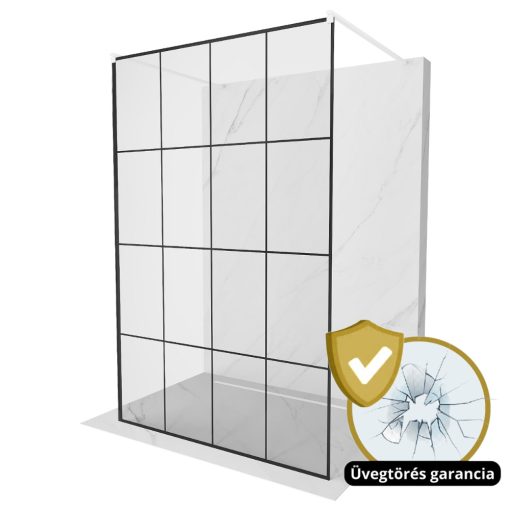 HD Oslo Light White szabadonálló Walk-In zuhanyfal, 140x200 cm, 8 mm vastag vízlepergető biztonsági üveggel, 200 cm magas, két távtartóval