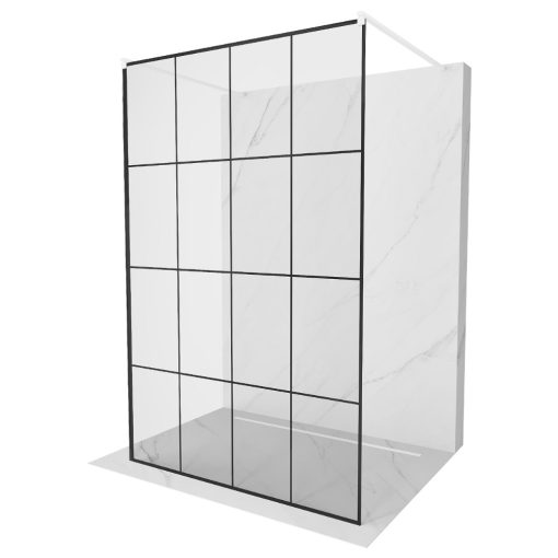 HD Oslo Light White szabadonálló Walk-In zuhanyfal, 140x200 cm, 8 mm vastag vízlepergető biztonsági üveggel, 200 cm magas, két távtartóval