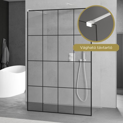 HD Oslo Light White szabadonálló Walk-In zuhanyfal, 140x200 cm, 8 mm vastag vízlepergető biztonsági üveggel, 200 cm magas, két távtartóval