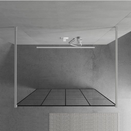 HD Oslo Light White szabadonálló Walk-In zuhanyfal, 140x200 cm, 8 mm vastag vízlepergető biztonsági üveggel, 200 cm magas, két távtartóval