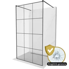   HD Oslo Light Black szabadonálló Walk-In zuhanyfal 8 mm vastag vízlepergető biztonsági üveggel, 200 cm magas, két távtartóval