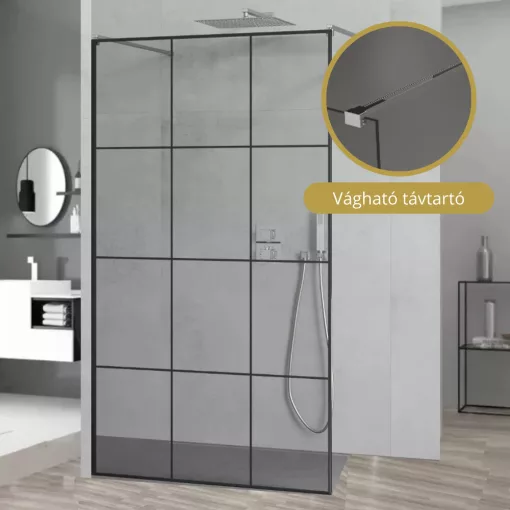 HD Oslo Light szabadonálló Walk-In zuhanyfal 8 mm vastag vízlepergető biztonsági üveggel, 200 cm magas, két távtartóval