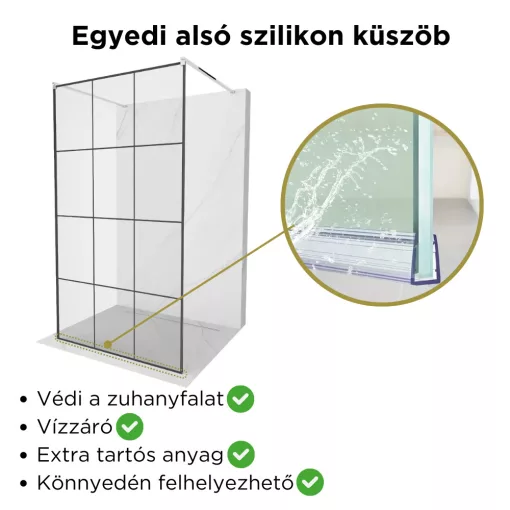 HD Oslo Light szabadonálló Walk-In zuhanyfal 8 mm vastag vízlepergető biztonsági üveggel, 200 cm magas, két távtartóval