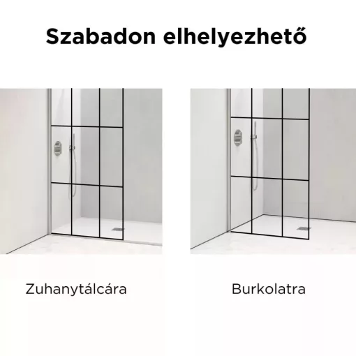 HD Oslo Light szabadonálló Walk-In zuhanyfal 8 mm vastag vízlepergető biztonsági üveggel, 200 cm magas, két távtartóval