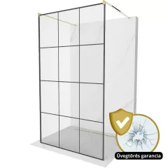   HD Oslo Light Gold szabadonálló Walk-In zuhanyfal 8 mm vastag vízlepergető biztonsági üveggel, 200 cm magas, két távtartóval