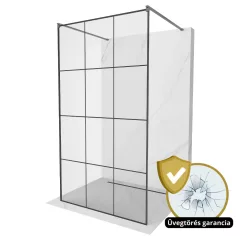   HD Oslo Light Gun Grey szabadonálló Walk-In zuhanyfal 8 mm vastag vízlepergető biztonsági üveggel, 200 cm magas, két távtartóval
