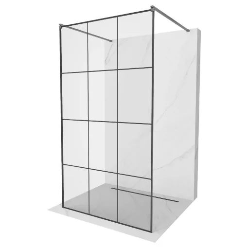 HD Oslo Light Gun Grey szabadonálló Walk-In zuhanyfal 8 mm vastag vízlepergető biztonsági üveggel, 200 cm magas, két távtartóval