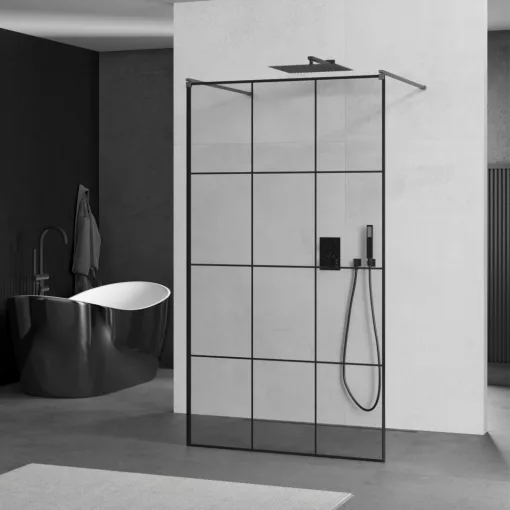 HD Oslo Light Gun Grey szabadonálló Walk-In zuhanyfal 8 mm vastag vízlepergető biztonsági üveggel, 200 cm magas, két távtartóval