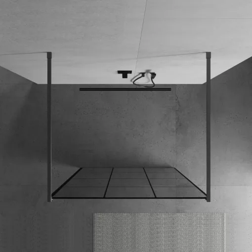 HD Oslo Light Gun Grey szabadonálló Walk-In zuhanyfal 8 mm vastag vízlepergető biztonsági üveggel, 200 cm magas, két távtartóval