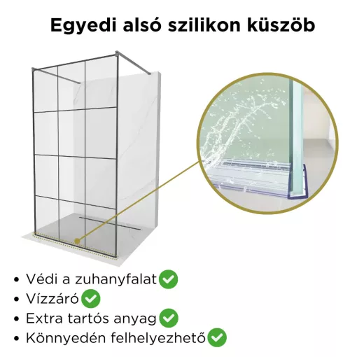 HD Oslo Light Gun Grey szabadonálló Walk-In zuhanyfal 8 mm vastag vízlepergető biztonsági üveggel, 200 cm magas, két távtartóval