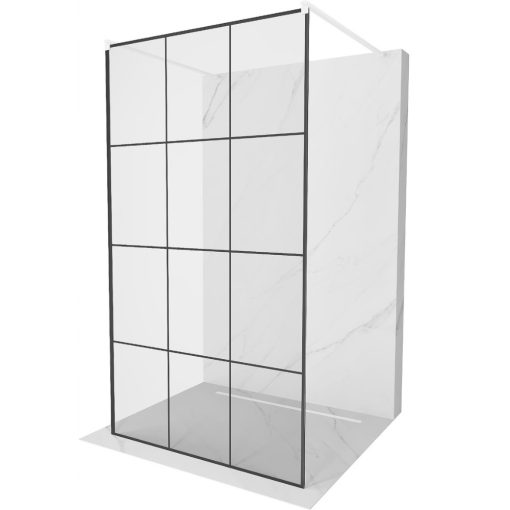 HD Oslo Light White szabadonálló Walk-In zuhanyfal, 90x200 cm, 8 mm vastag vízlepergető biztonsági üveggel, 200 cm magas, két távtartóval