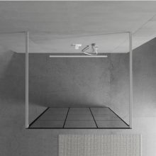 HD Oslo Light White szabadonálló Walk-In zuhanyfal, 90x200 cm, 8 mm vastag vízlepergető biztonsági üveggel, 200 cm magas, két távtartóval