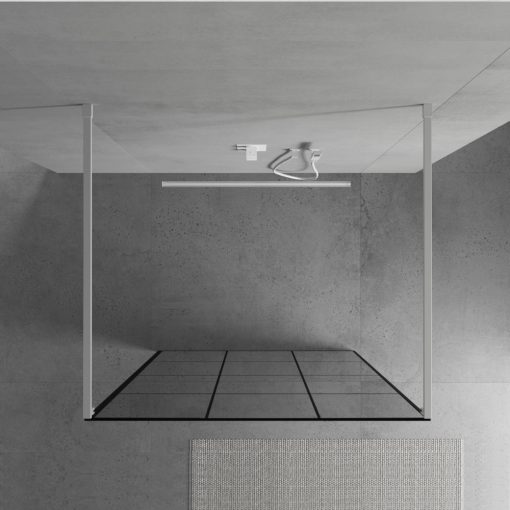 HD Oslo Light White szabadonálló Walk-In zuhanyfal, 90x200 cm, 8 mm vastag vízlepergető biztonsági üveggel, 200 cm magas, két távtartóval