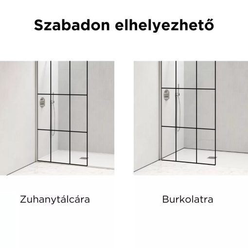 HD Oslo Light White szabadonálló Walk-In zuhanyfal, 90x200 cm, 8 mm vastag vízlepergető biztonsági üveggel, 200 cm magas, két távtartóval