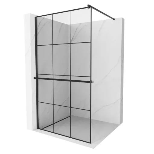 HD Oslo+ Black Walk-In zuhanyfal, 110x200 cm, 8 mm vastag vízlepergető biztonsági üveggel, 200 cm magas, fekete profillal és távtartóval