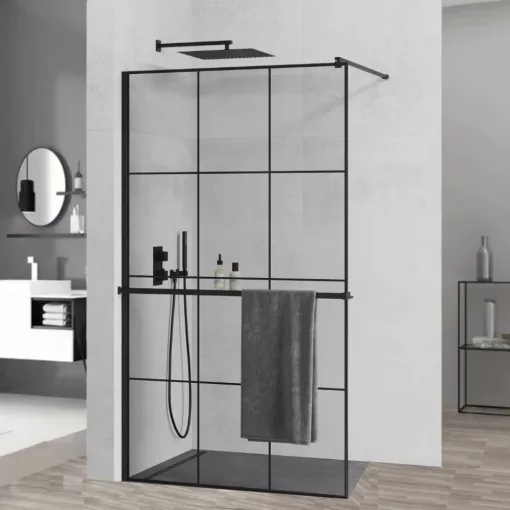 HD Oslo+ Black Walk-In zuhanyfal, 110x200 cm, 8 mm vastag vízlepergető biztonsági üveggel, 200 cm magas, fekete profillal és távtartóval