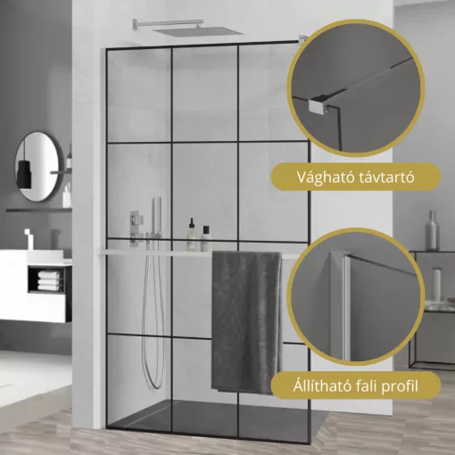 HD Oslo+ Walk-In zuhanyfal, 100x200 cm, 8 mm vastag vízlepergető biztonsági üveggel, 200 cm magas, króm profillal és távtartóval