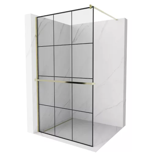 HD Oslo+ Gold Walk-In zuhanyfal, 110x200 cm, 8 mm vastag vízlepergető biztonsági üveggel, 200 cm magas, arany profillal és távtartóval