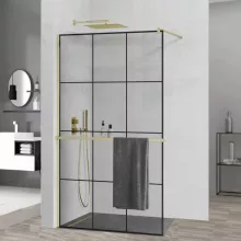 HD Oslo+ Gold Walk-In zuhanyfal, 110x200 cm, 8 mm vastag vízlepergető biztonsági üveggel, 200 cm magas, arany profillal és távtartóval