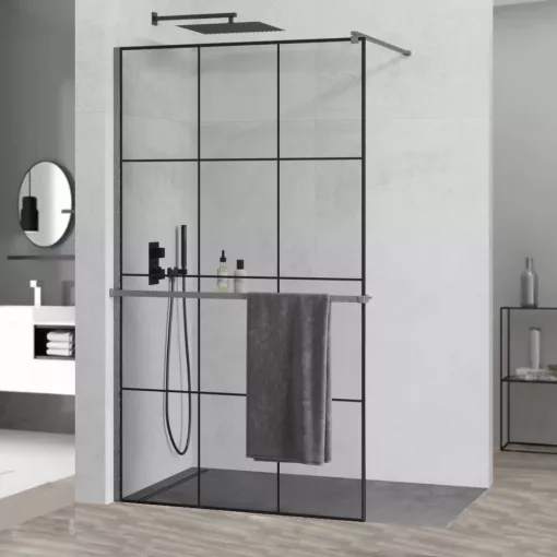 HD Oslo+ Gun Grey Walk-In zuhanyfal, 100x200 cm, 8 mm vastag vízlepergető biztonsági üveggel, 200 cm magas, szürke profillal és távtartóval