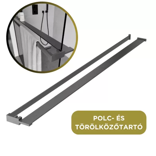 HD Oslo+ Gun Grey Walk-In zuhanyfal, 100x200 cm, 8 mm vastag vízlepergető biztonsági üveggel, 200 cm magas, szürke profillal és távtartóval